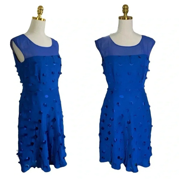 ANTONIO MELANI | Women Royal Blue Silk Nilda Fit&Flare Laser Cutout Dress Size 6 - Picture 2 of 11